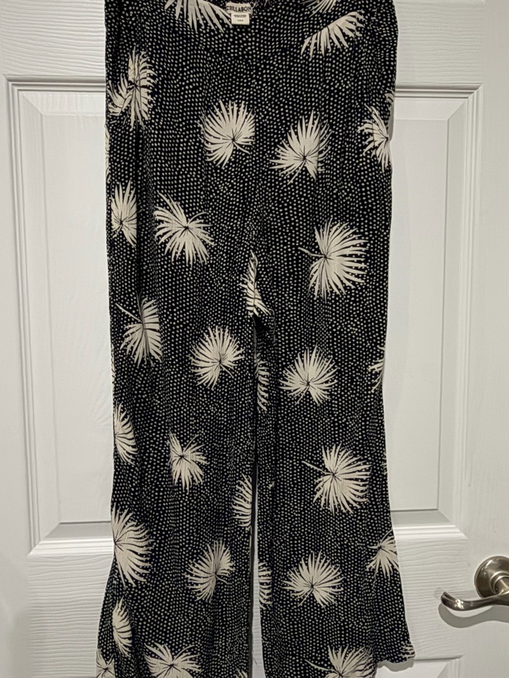 Billabong Black and White Palm-Print Wide-Leg Pants